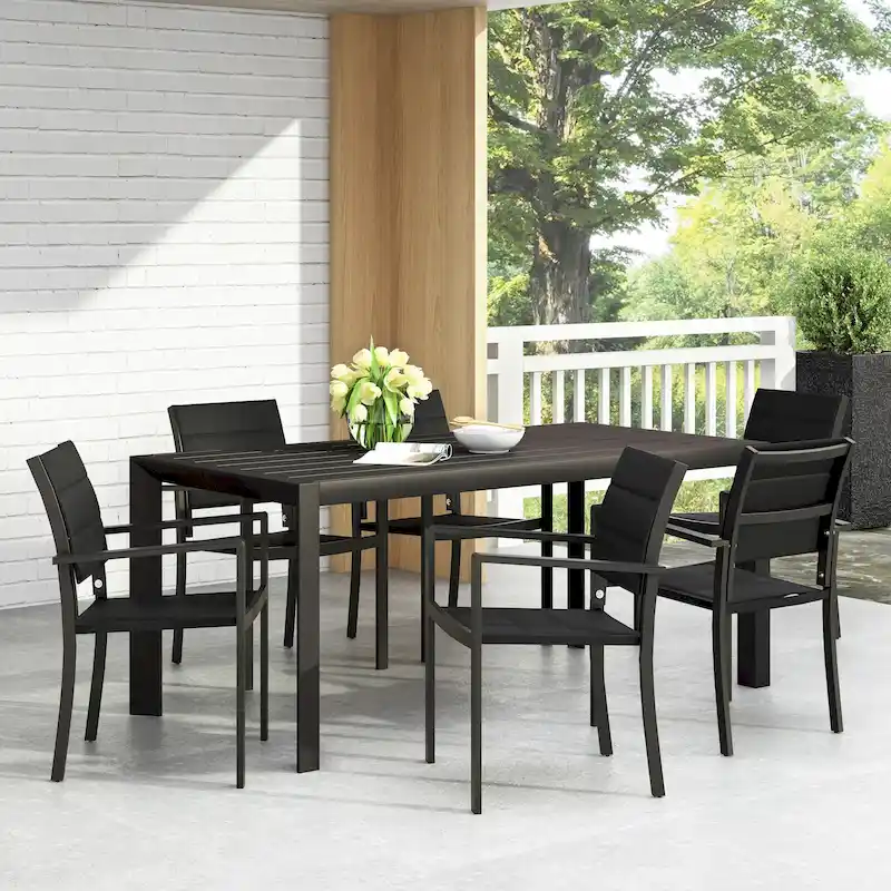 Templin Outdoor Mesh and Aluminum 7 Piece Dining Set by Christopher Knight Home