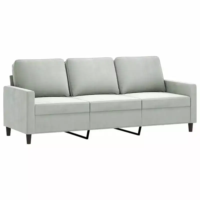 Light Gray 3-Seater Velvet Sofa with Metal Frame