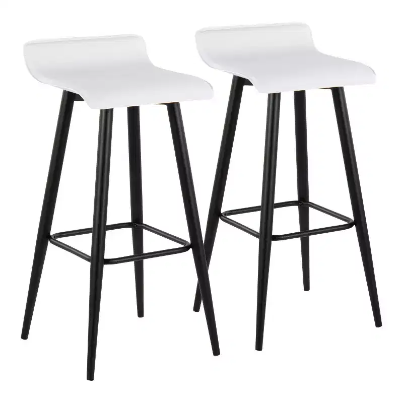 Set of 2 Ale Faux Leather/Steel Barstools Black/White - LumiSource: Upholstered Rectangle, Fixed Height, 250lbs Capacity