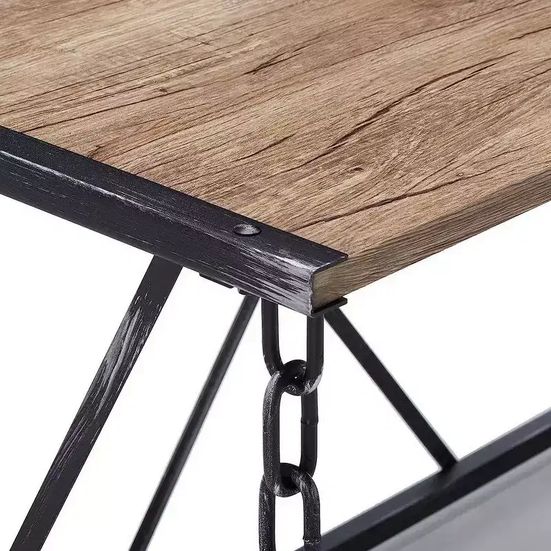 Wooden Desk With Metal 'X' Frame, Rustic Oak Brown