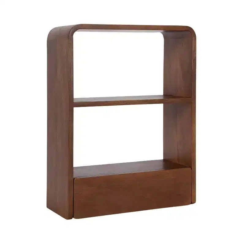 Wall Shelf with Drawer - 3 Open Shelves, Mounting Hardware Included