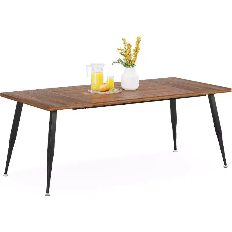 Lantine 70.9 Inch Large Rectangular Dining Table Kitchen Furniture, Brown+Black