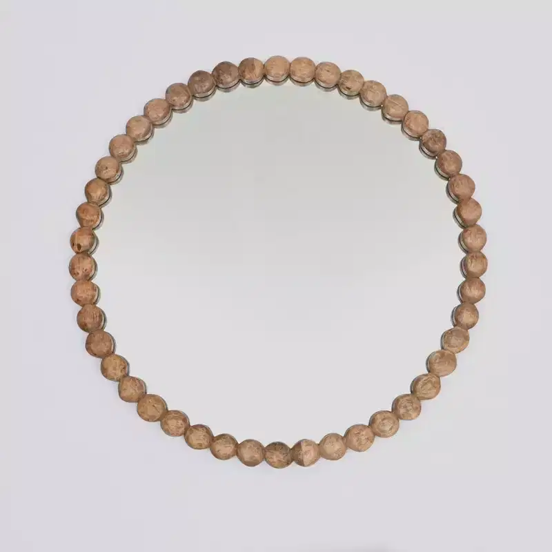 GDFStudio Arabella Modern Wood and Glass Decorative Round Hanging Wall Mirror With Wooden Bead Design