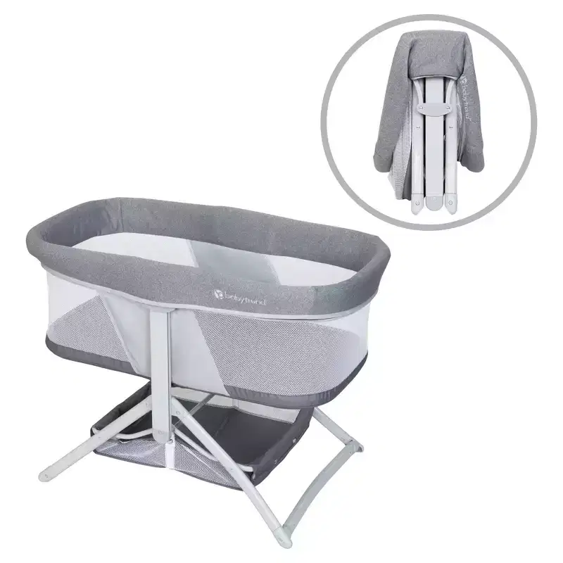 Baby Trend Quick-Fold 2-in-1 Rocking Portable Bassinet - Shadow Stone Gray: Modern Design, Foldable Metal Frame