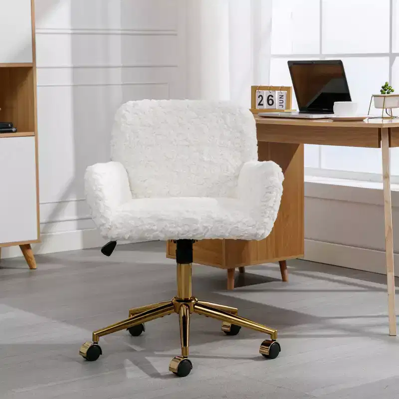 Velvet Office Chair with Gold Metal Base - Adjustable Height, Swivel, Padded Seat, Home & Office Desk Chair