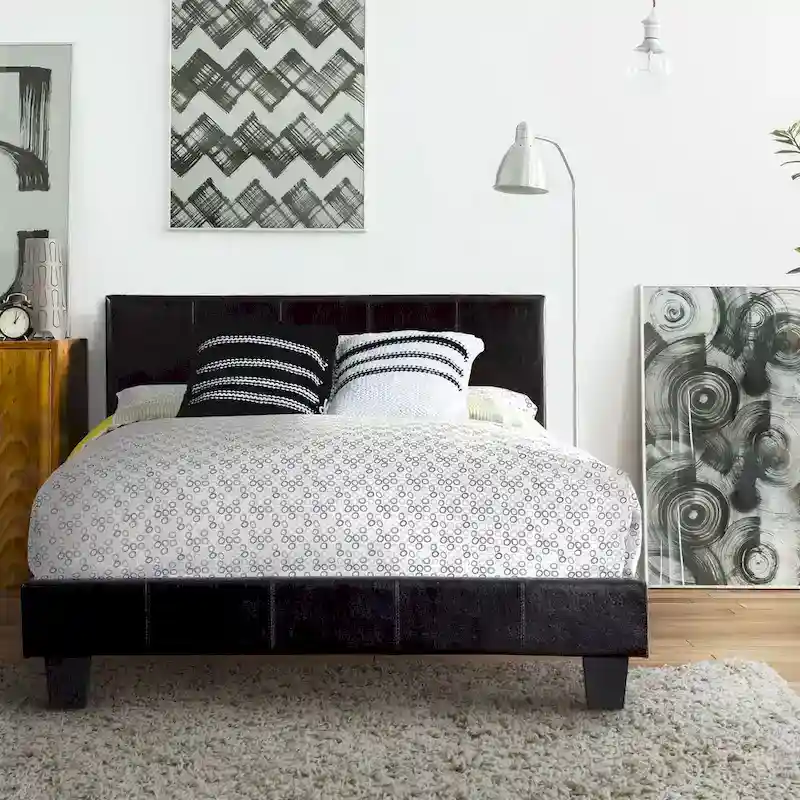 Grey / White / Espresso Faux Leather Platform Bed – King, Queen & Cal King, 1-Person