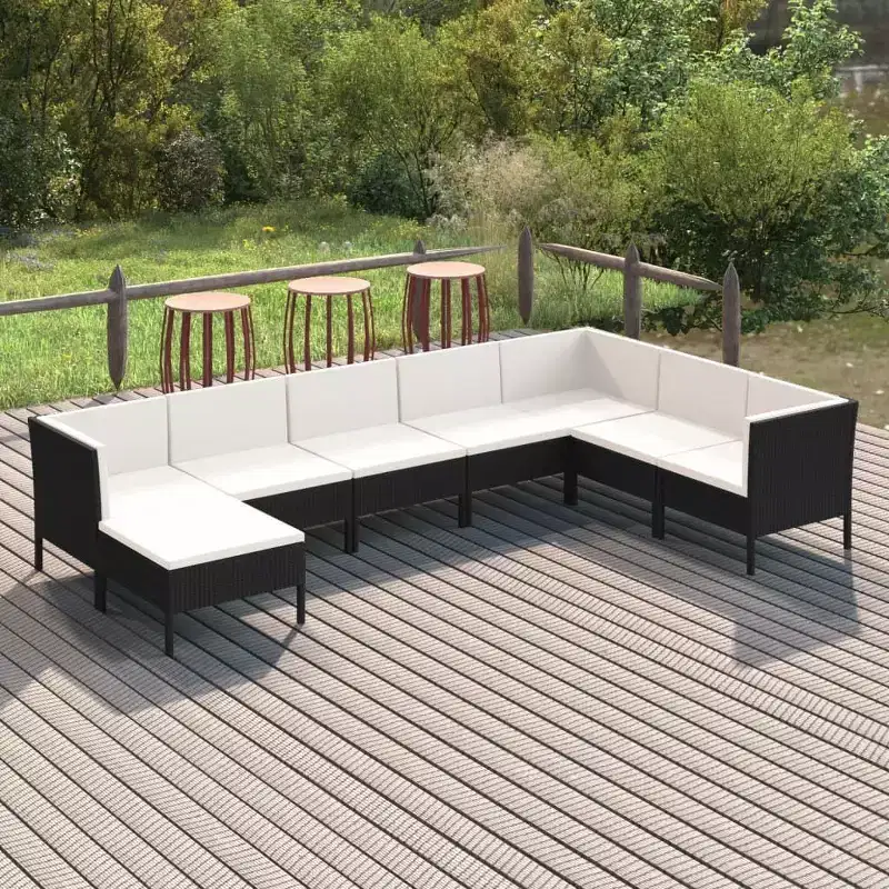 vidaXL Patio Lounge Set Outdoor Sectional Sofa Set Table Poly Rattan Black