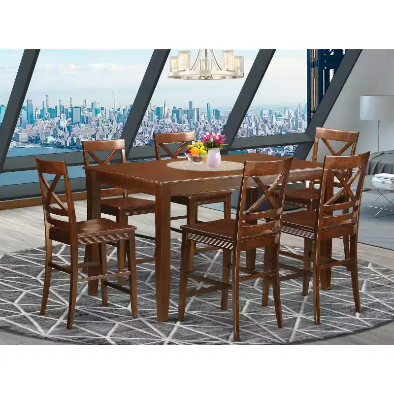 Classic High Top Table And Kitchen Bar Stool Set Mahogany Finish