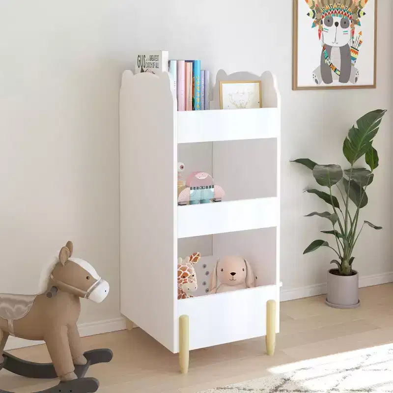 Kids Bookshelf with Chalkboard Side – Bear-Shaped Wooden Bookcase with 3-Tier Storage for Toddlers