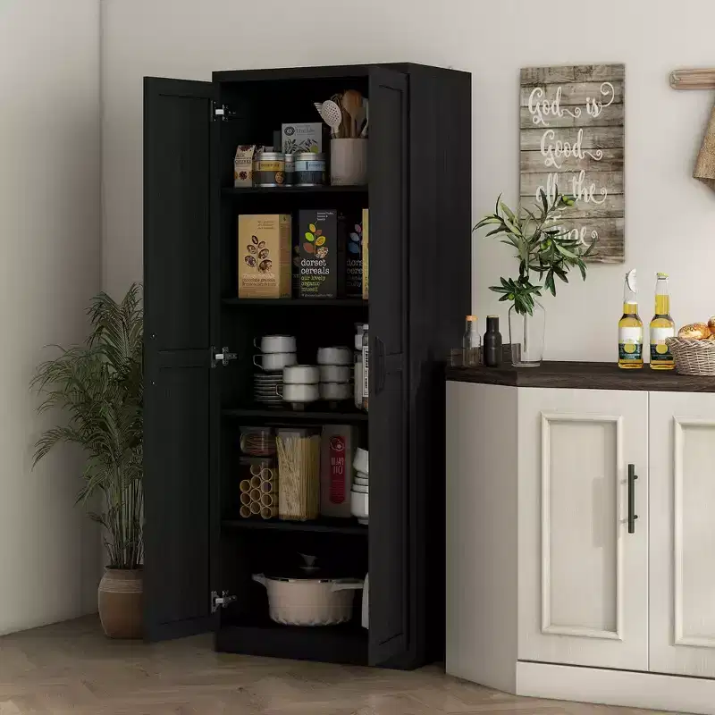 Kitchen Pantry, Freestanding 5-Tier Storage Cabinet with 2 Adjustable Shelves for Dining Room, Living Room