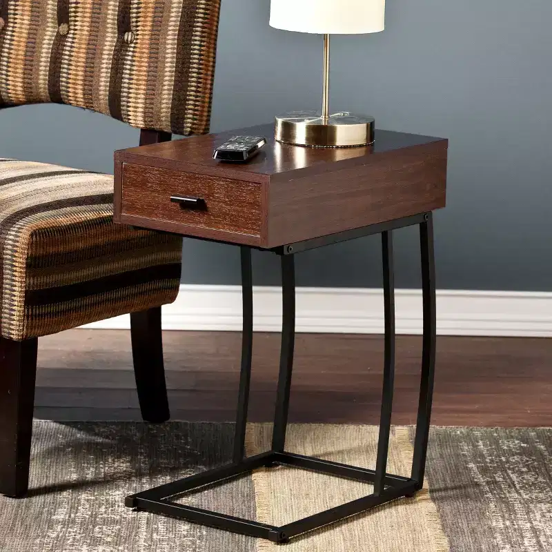 Side Table with Power & USB - Brown - SEI