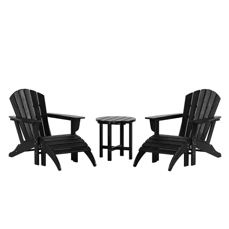 WestinTrends Dylan HDPE Outdoor Patio Adirondack Chairs with Ottomans and Side Table (5-Piece Conversation Set)