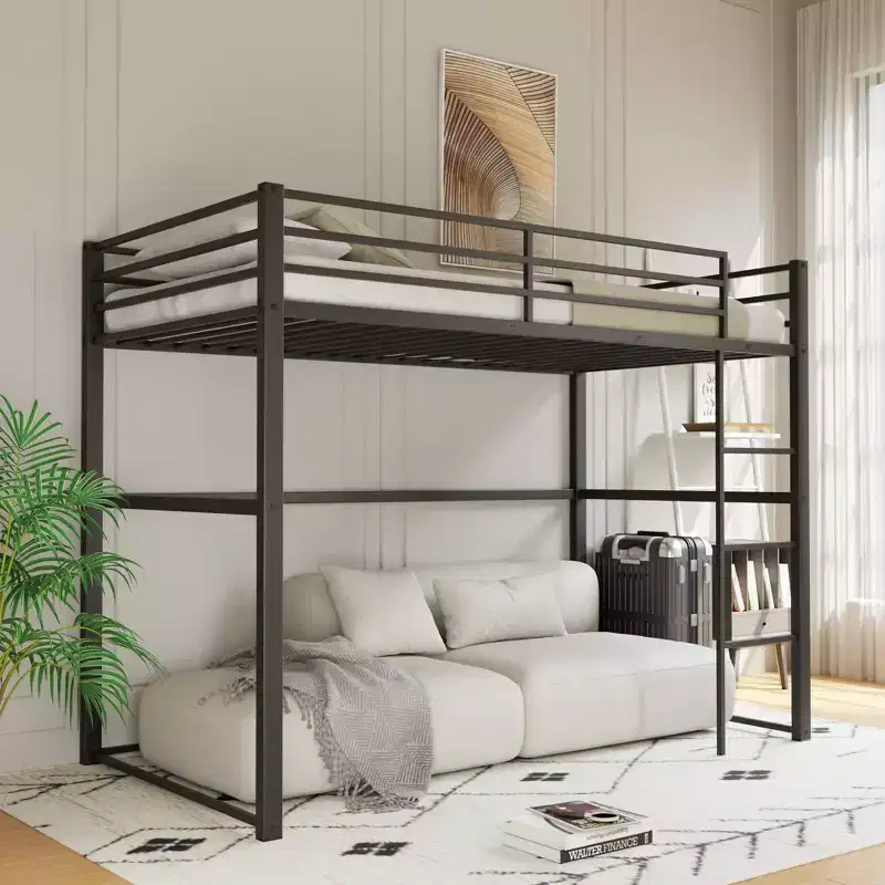 Twin Metal Loft Bed  Guard Rails & Flat Ladder