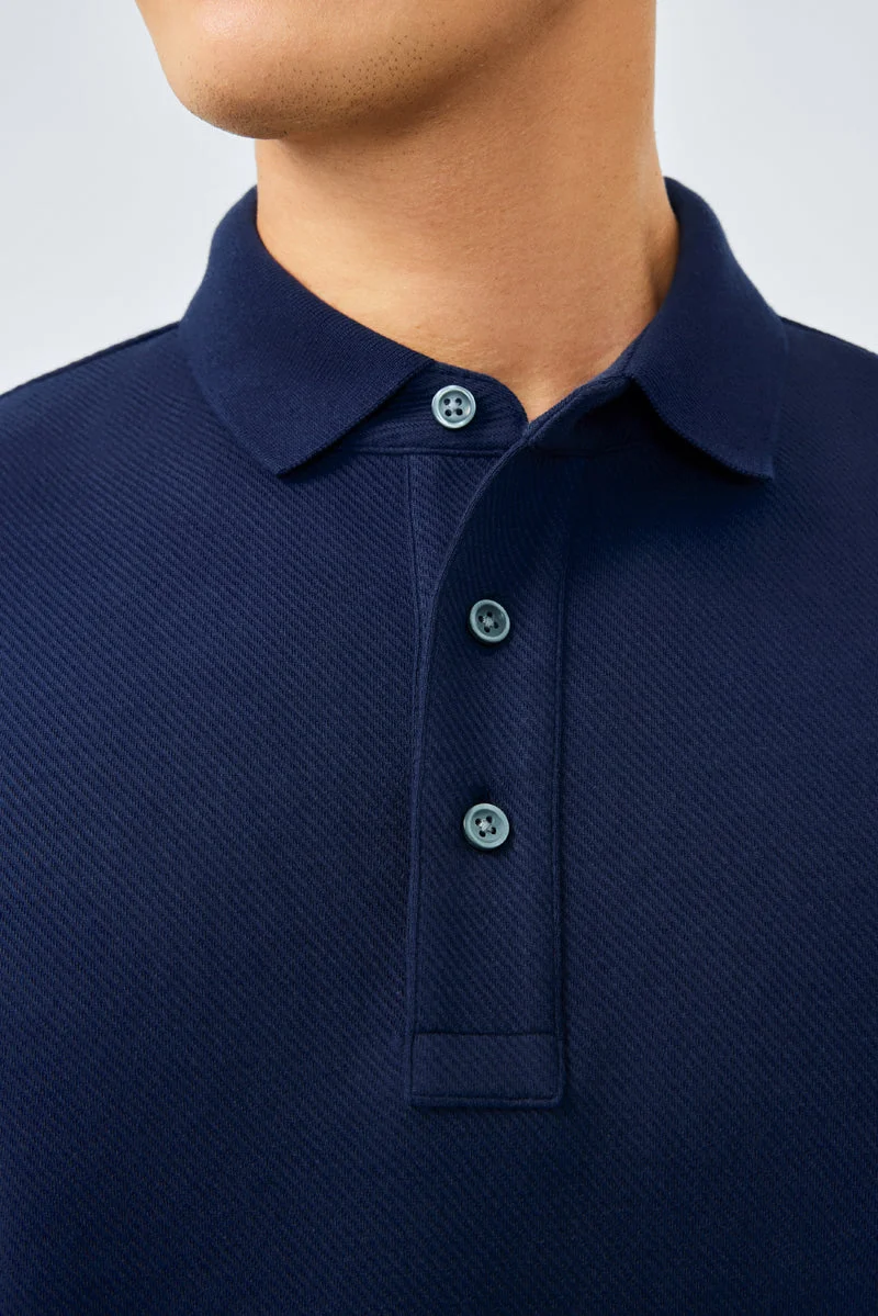 Jacquard Long Sleeve Polo – Navy