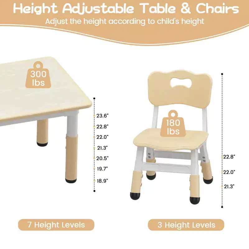 Kids Table and 4 Chairs Set, Height Adjustable Toddler Table and Chair Set, Graffiti Desktop, Children Multi-Activity Table for 4