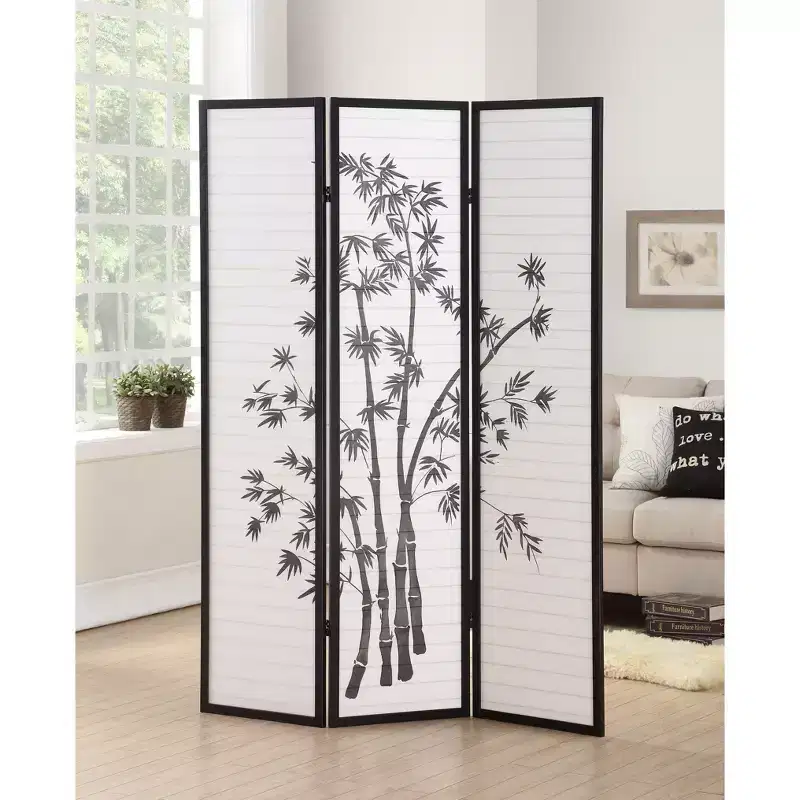 3-Panel Bamboo Pattern Room Divider – Black, 54