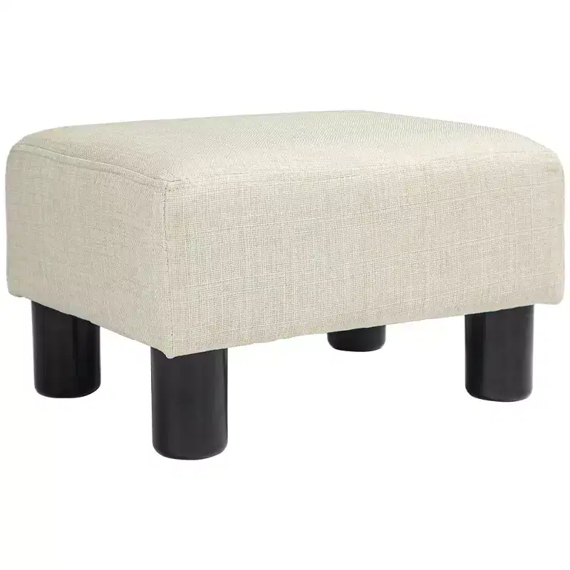 Small Ottoman Foot Rest, Foot Stool with Linen Fabric Upholstery and Plastic Legs, Cube Ottoman