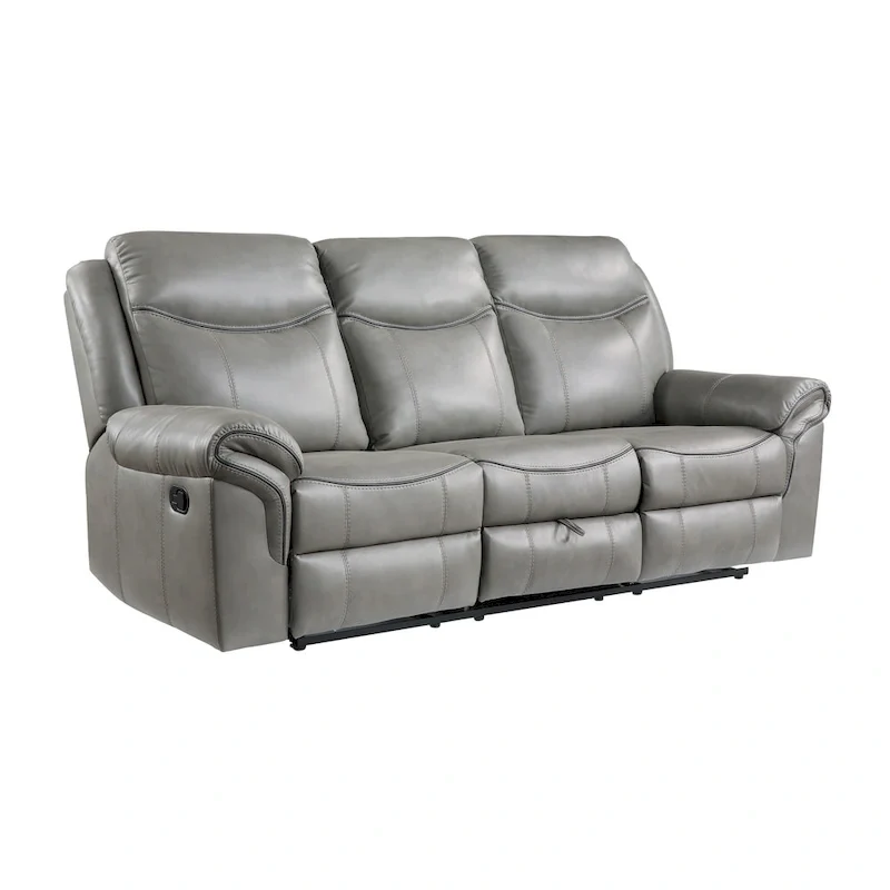 Gray Faux Leather Dual Manual Reclining Loveseat with Center Console, Cup Holders and USB Ports for 2 Person