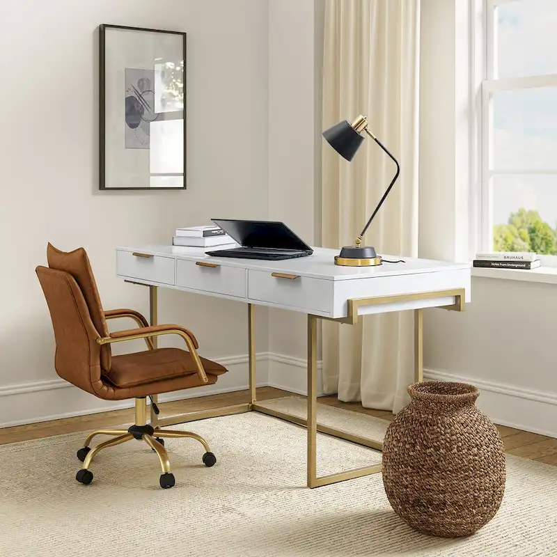 Patricia Modern 3 Drawer Desk with USB Ports and Outlet by HULALA HOME