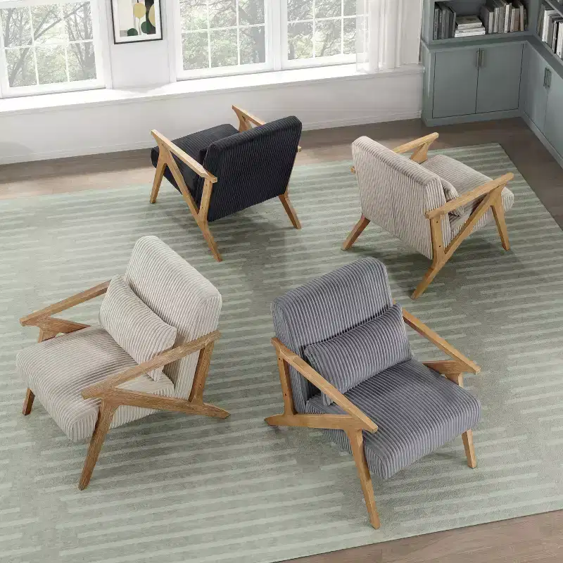 GDFStudio Mason Modern Rubberwood Frame Corduroy Upholstered Accent Chair with Pillow