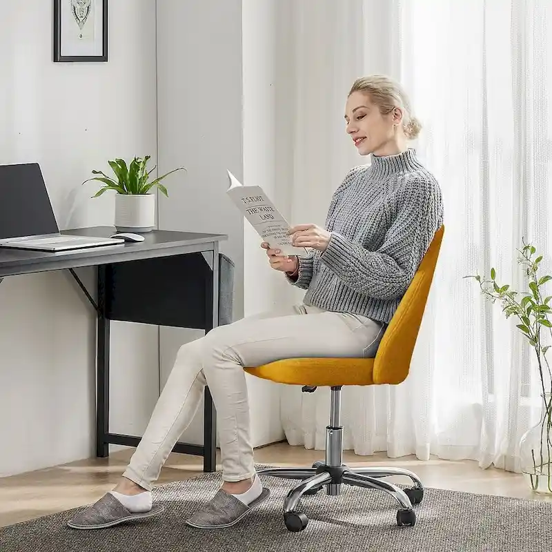 Office Chair with Wheels, Adjustable Height Fabric Upholstered Computer Desk Chair Swivel
