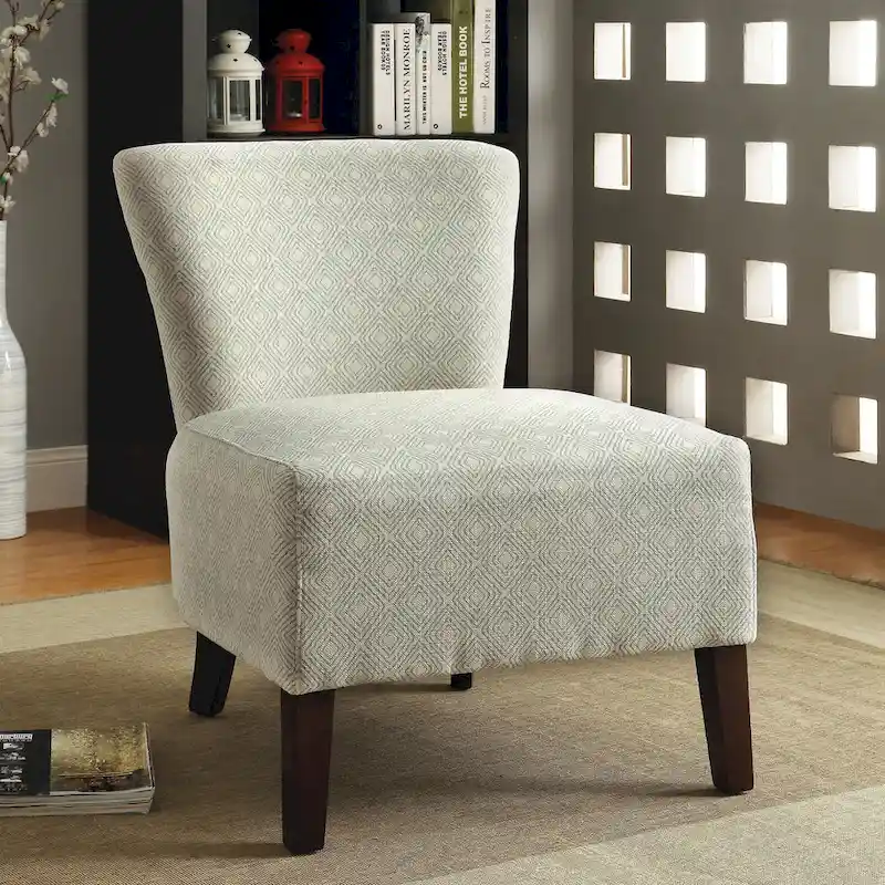 Ivory / Red Ikat Geometric Pattern Fabric Accent Chair with Espresso Wood Legs for 1 Person