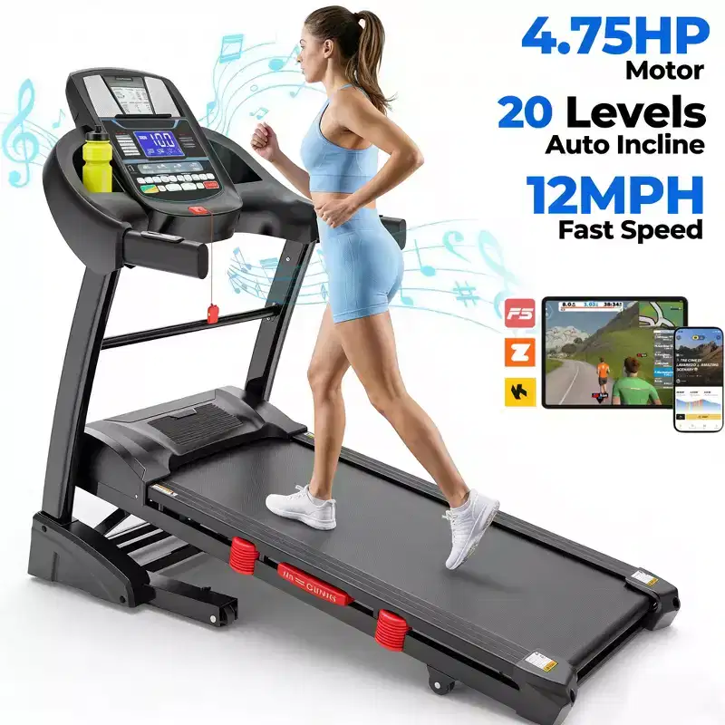 Foldable Treadmill 4.75HP Quiet Motor 20-Level Auto Incline Bluetooth App 71Programs Shock Absorbing Deck 300 LBS Capacity Home Use