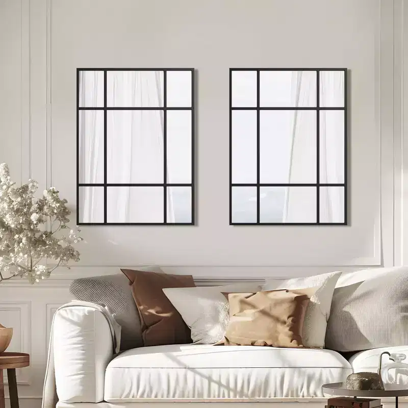 PexFix 39x30 Rectangle Wall Mirror Window Framed Bathroom Mirror Black