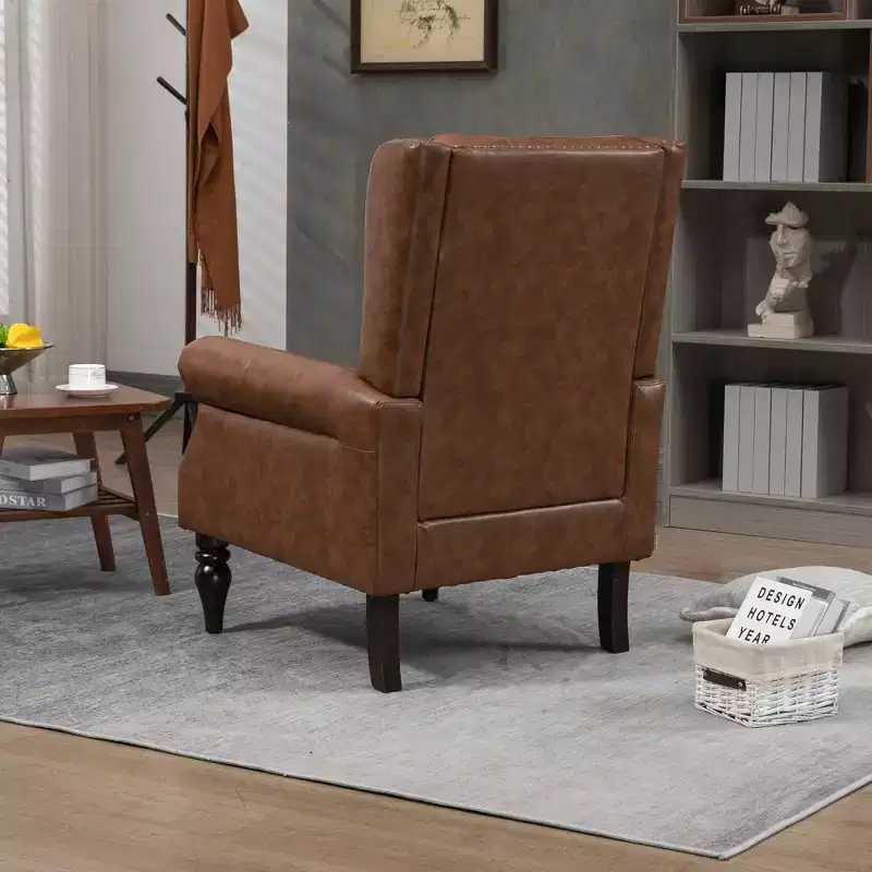 Wood Frame Armchair, Sturdy Wood Legs, Living Room Bedroom, Black PU
