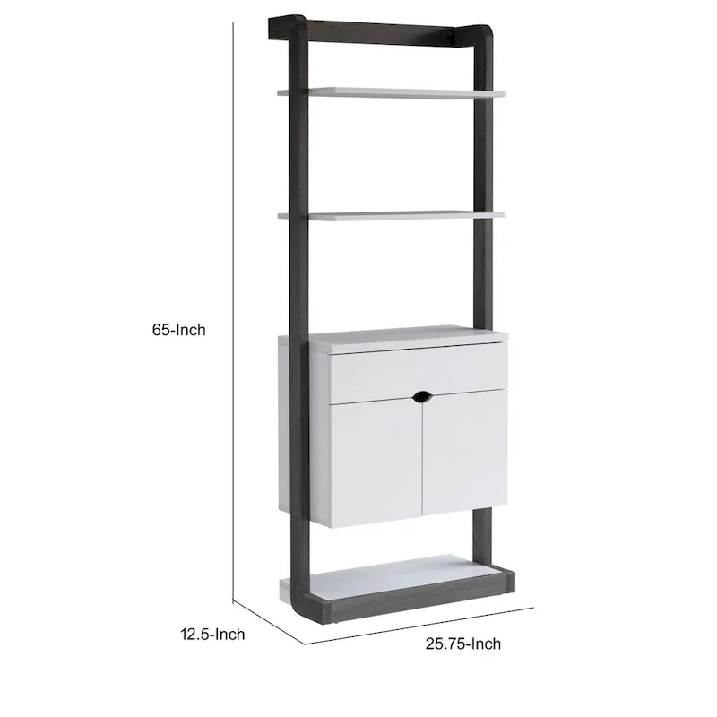 65 Inch Modern Display Cabinet with 4 Shelves and Drawer - Distressed Gray