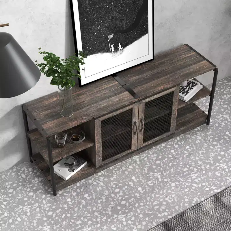 Farmhouse TV Stand with Storage Cabinets, Rustic Wood Entertainment Center & Media Console for Living Room