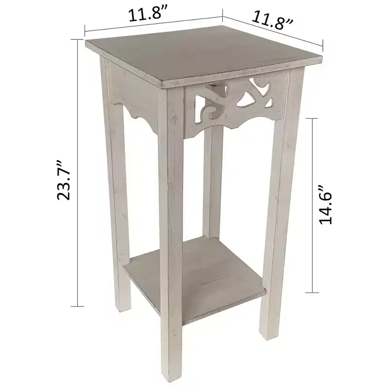 Plant Stand & Side Table with Storage Shelf,Antique Style