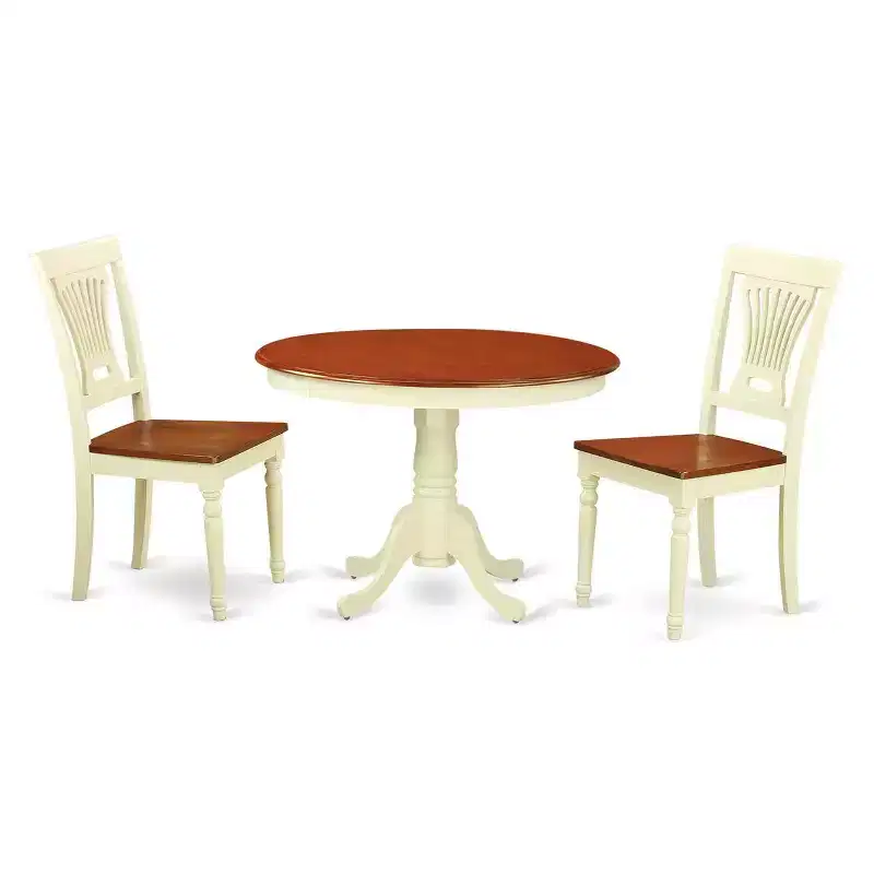 HomeStock 3-Piece Buttermilk & Cherry Finish Solid Wood Top Dining Table with 2 Chairs