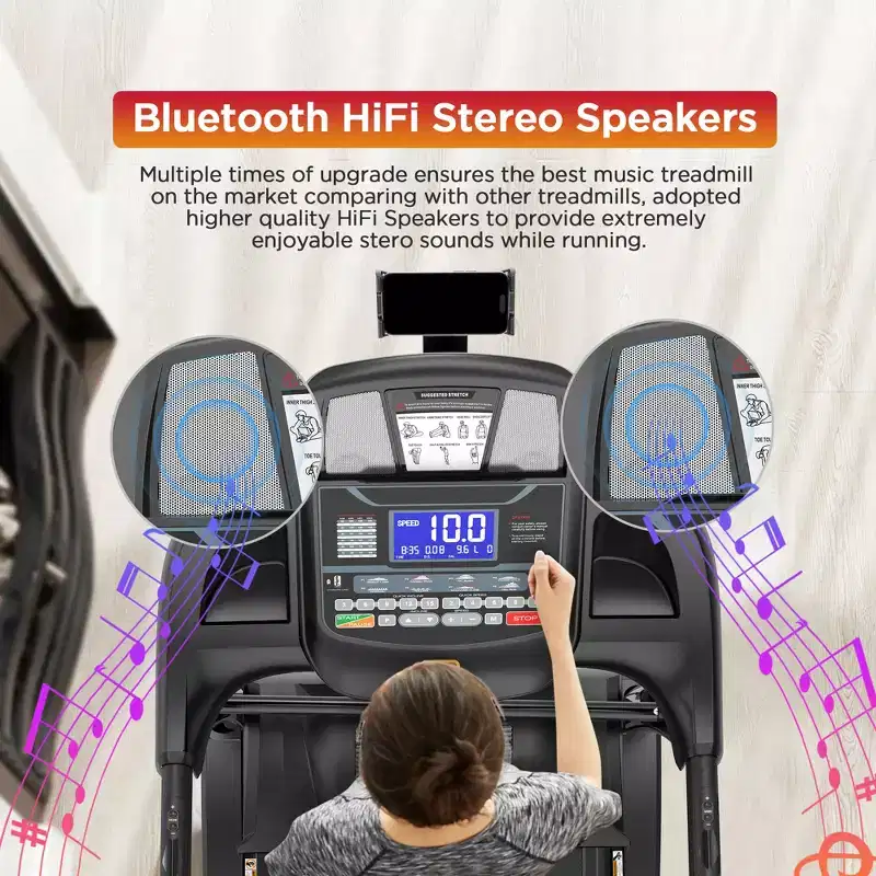 Foldable Treadmill 4.75HP Quiet Motor 20-Level Auto Incline Bluetooth App 71Programs Shock Absorbing Deck 300 LBS Capacity Home Use