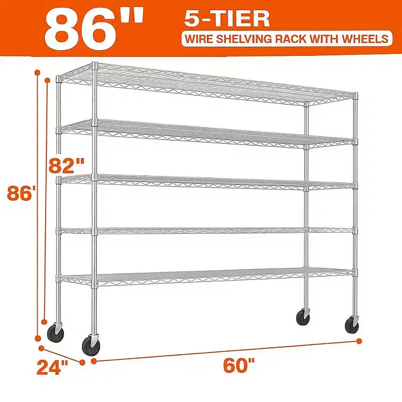 HOMDOX 5-Tier Heavy Duty Metal Storage Rack 60W x 24D x 82H, 3000LBS Adjustable Wire Metal Shelves for Storage, Free Standing Storage Shelf Units