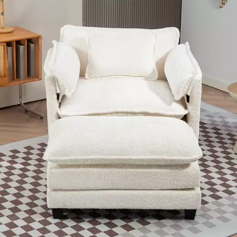 Modern Boucle Oversized Sofa with Ottoman