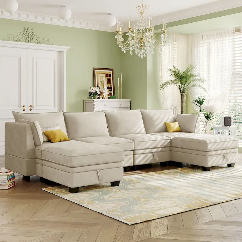 Modern U-Shape Modular Sectional Sofa, Convertible Sofa Bed with Reversible Chaise