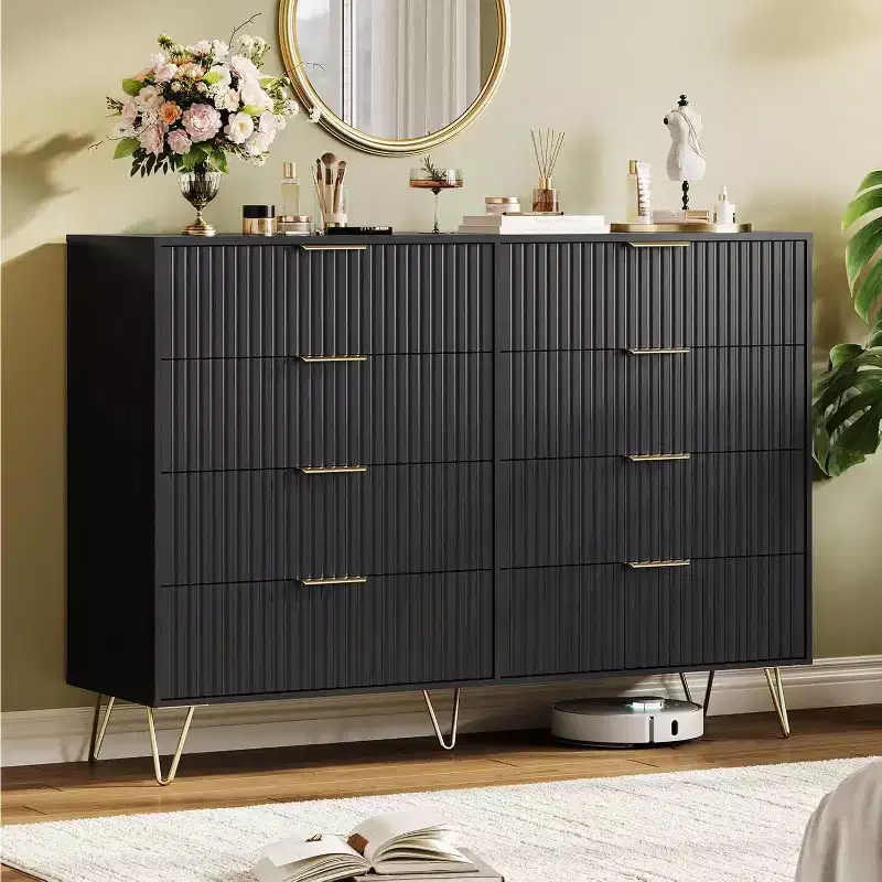 8-Drawer Fluted Wooden Dresser with Metal Handles