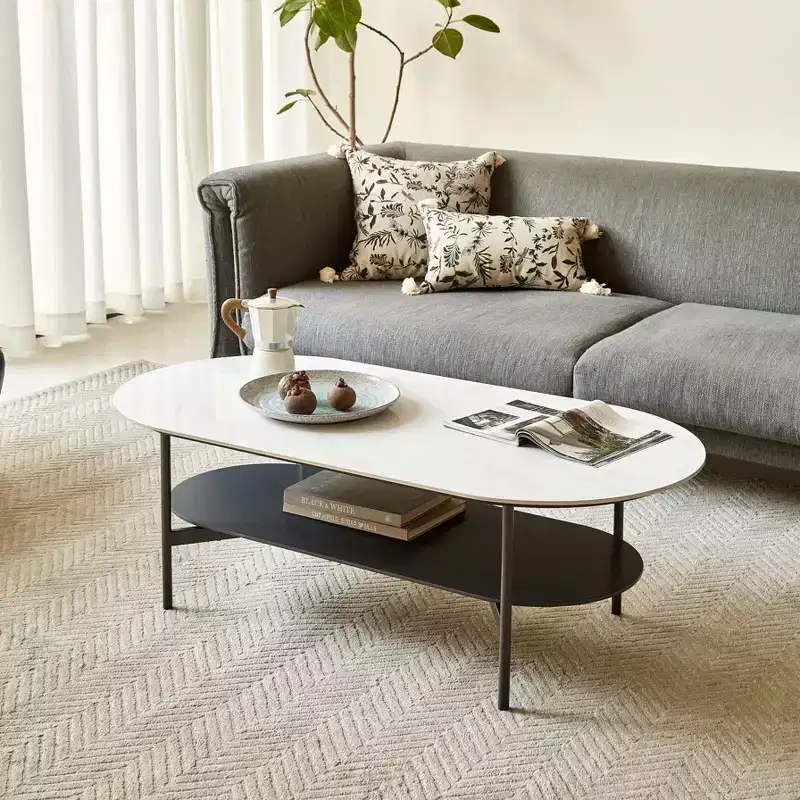 GDFStudio Albert Double Layer Wood 47.24 Coffee Table with Ceramic Top