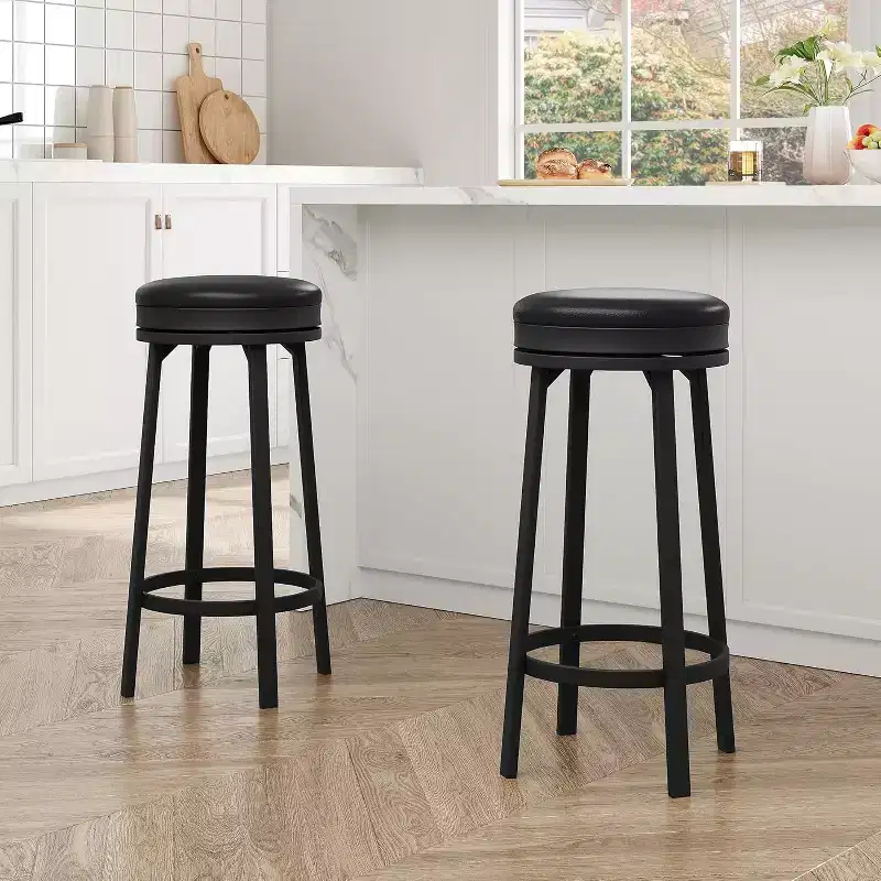 30'' Swivel Bar Stools Set of 2 with Footrest, Backless Round Bar Stools with PU Leather Upholstered and Metal Frame, for Kitchen Island