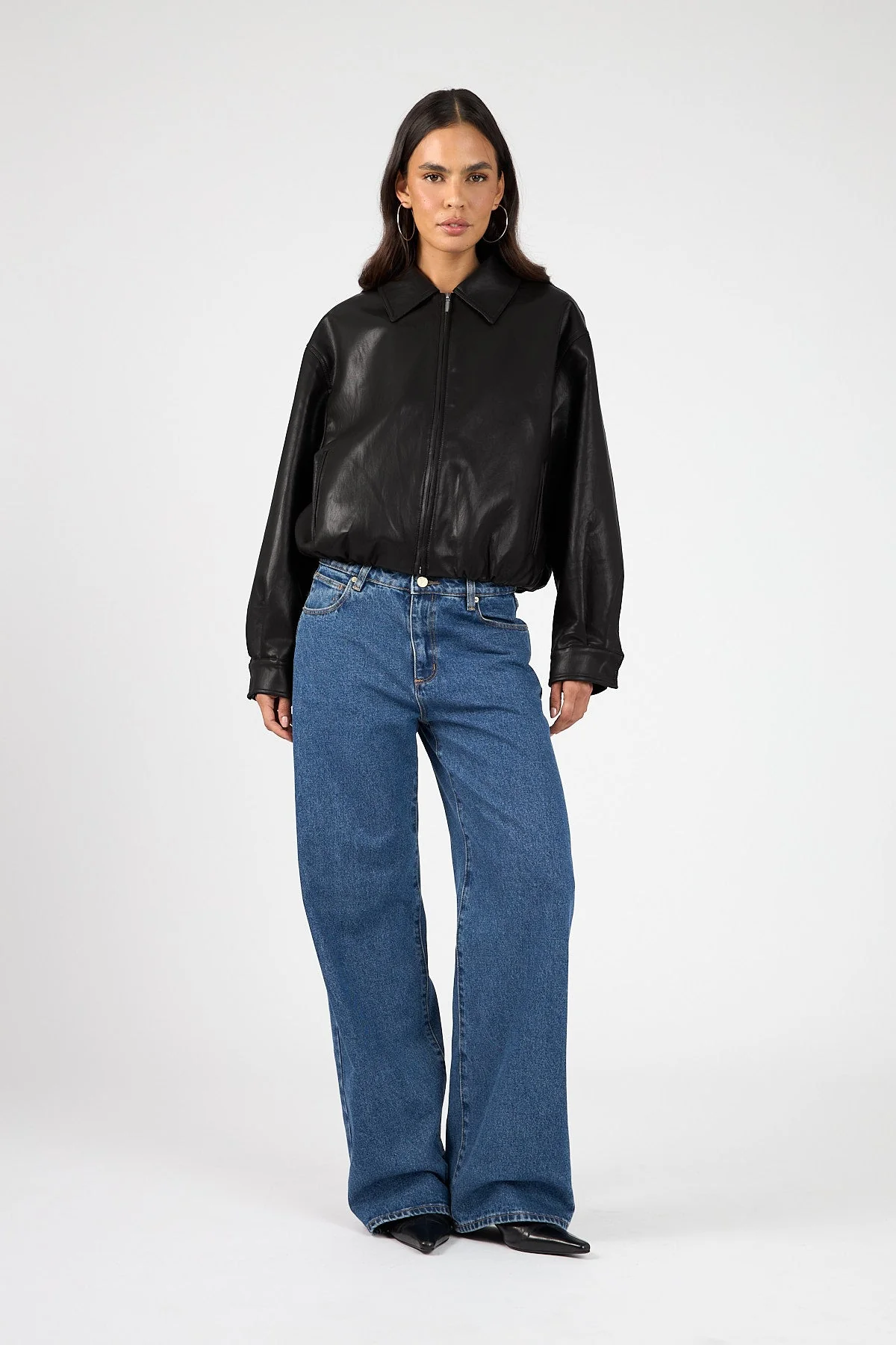 Bubble PU Bomber Jacket Black