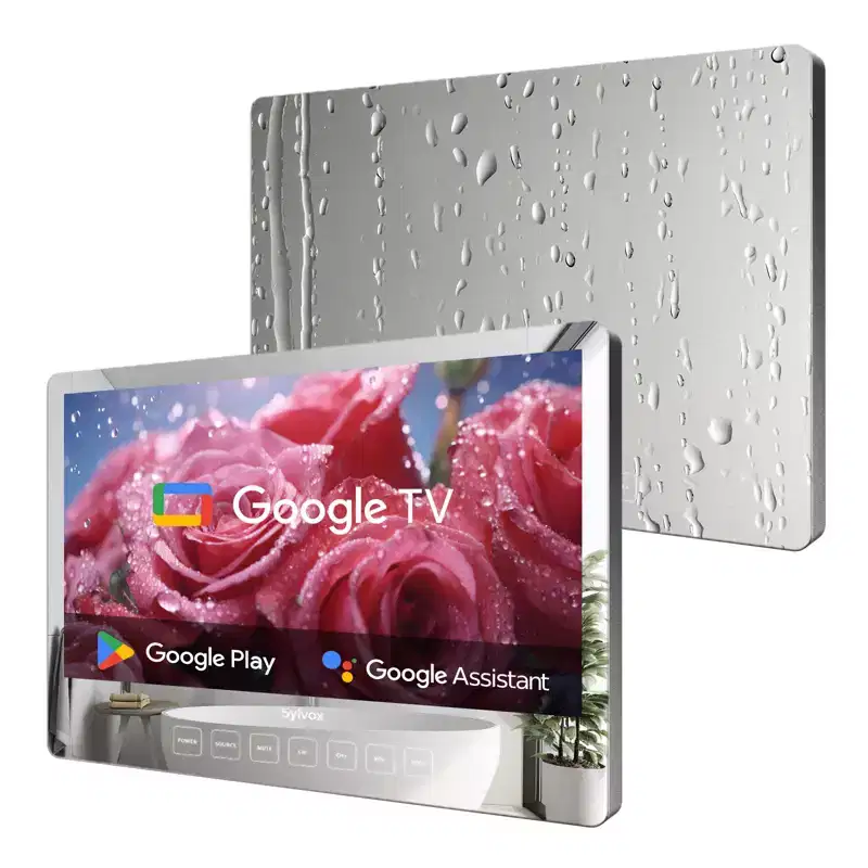 SYLVOX 19 Bathroom TV, 1080P Smart Mirror TV, 500Nits Newest Google TV Support Google Assistant, IP65 Waterproof TV for Bathroom Shower (Wall Mount)