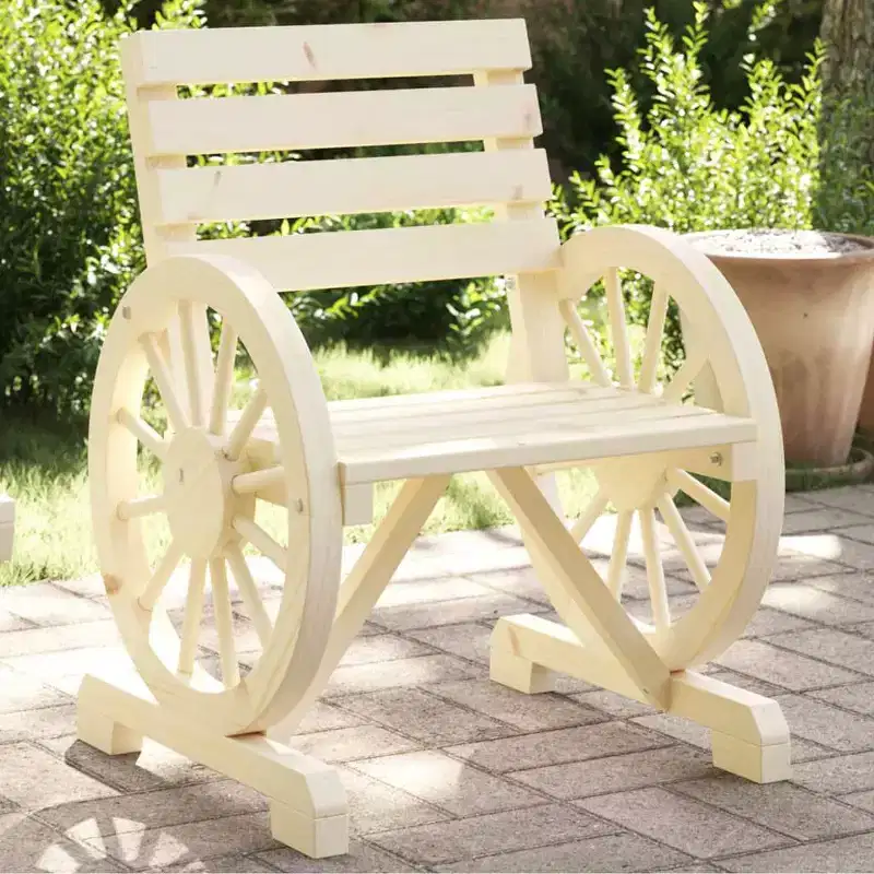 vidaXL Patio Chairs Set of 4 - Solid Fir Wood, Weather-Resistant Seating with Wagon Wheel Armrests for Garden/Terrace, Brown Farmhouse Style