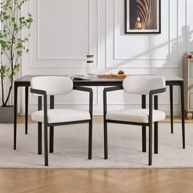 Modern Dining Room Chairs Set of 2, Upholstery Side Arm Chairs with Black Metal Legs for Kitchen, Dining Room, or Living Areas-Panipeachy