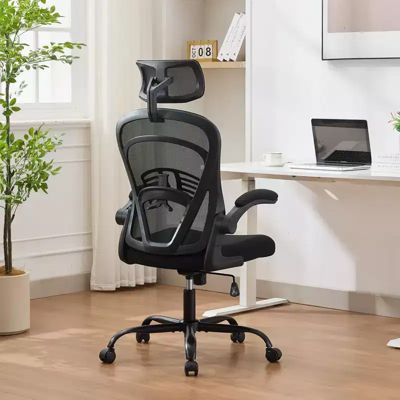 Ergonomic Office Chair  Flip-Up Armrests & Lumbar Support  Wide Seat Gaming Chair for Study/Bedroom/Home Office