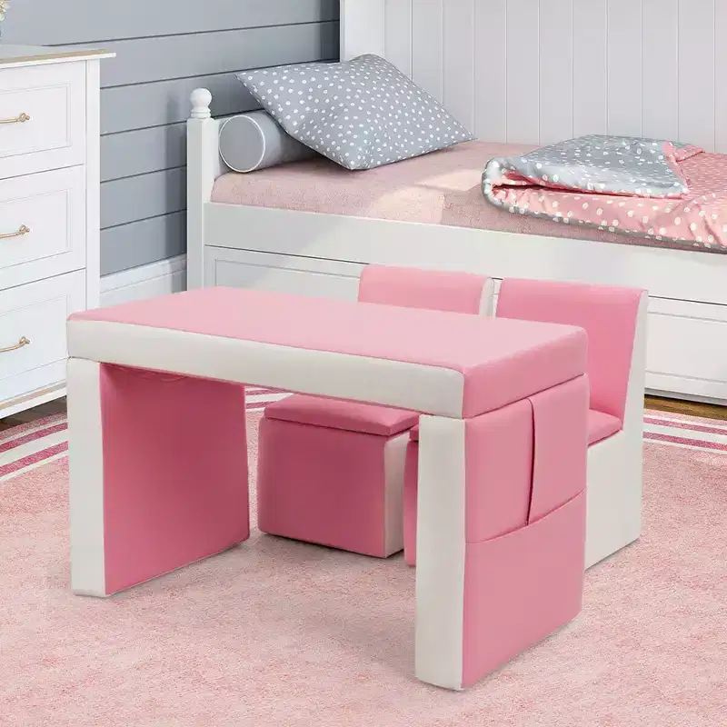 Costway Multi-functional Kids Sofa Table Chair Set 2 Seat Couch Furniture W/Storage Box