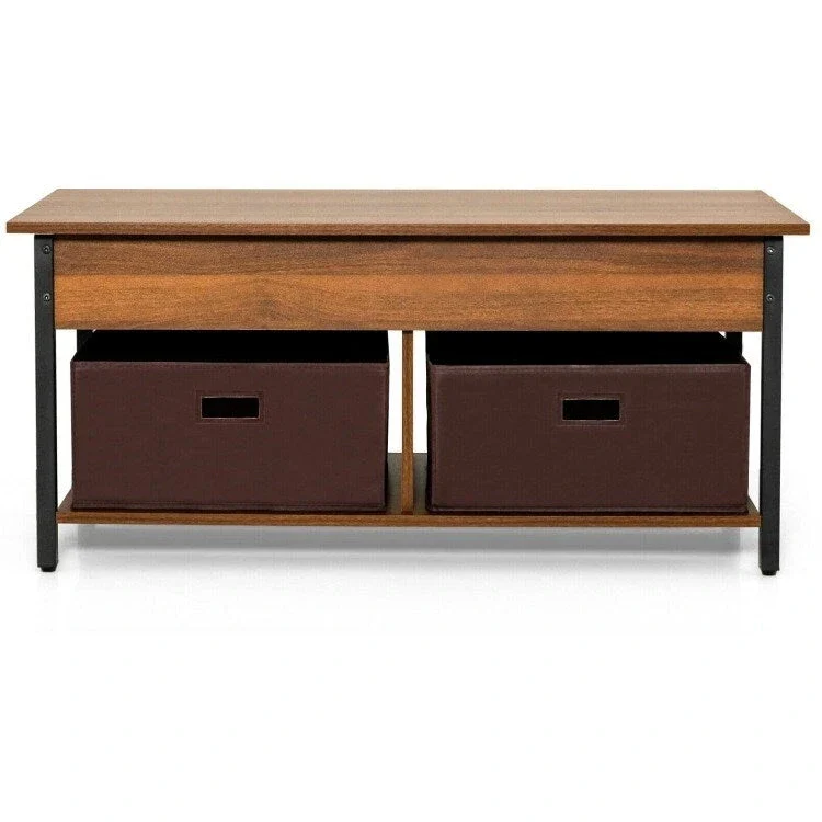FarmHouse Lift-Top Multi Purpose Coffee Table with 2 Storage Drawers Bins