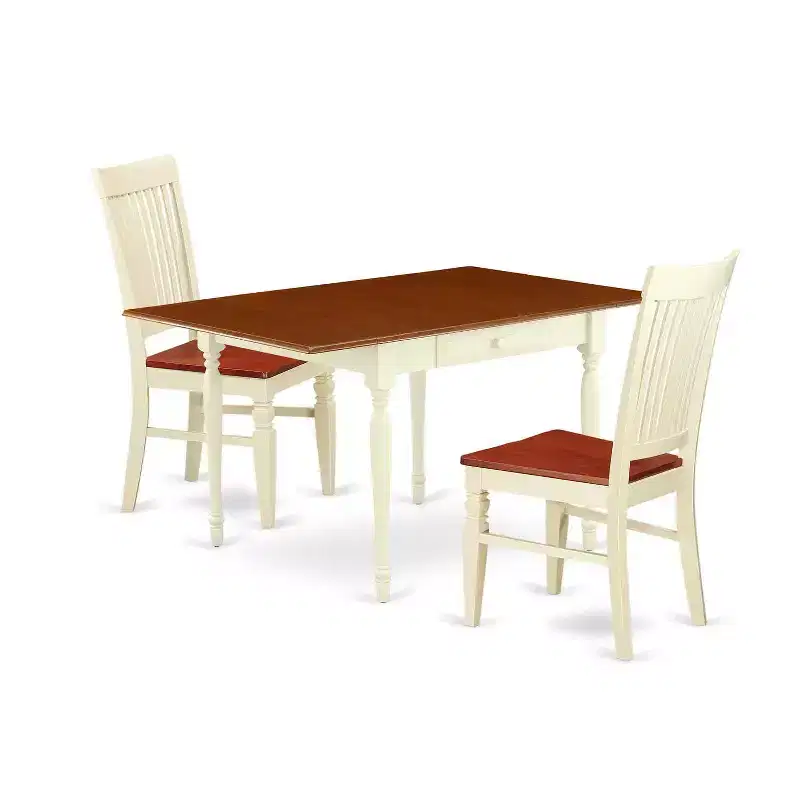 HomeStock 3-Pc Buttermilk and Cherry Finish Solid Wood Top with Dropleaf Dining Table Set