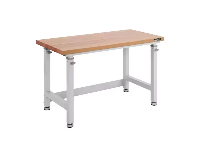 Heavy Duty Workbench Table with Wood Top, Adjustable Height 28-42