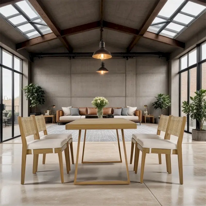 5 Pieces Outdoor Acacia Wood Table and Chair Set with Thick Cushions